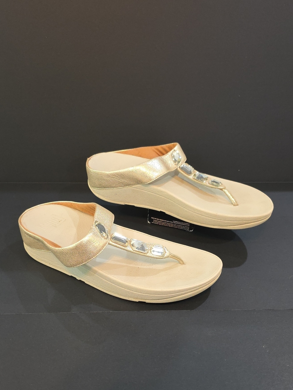 Fitflop Women's Gold Wedge Thong Sandals with Crystal Accents Size 8